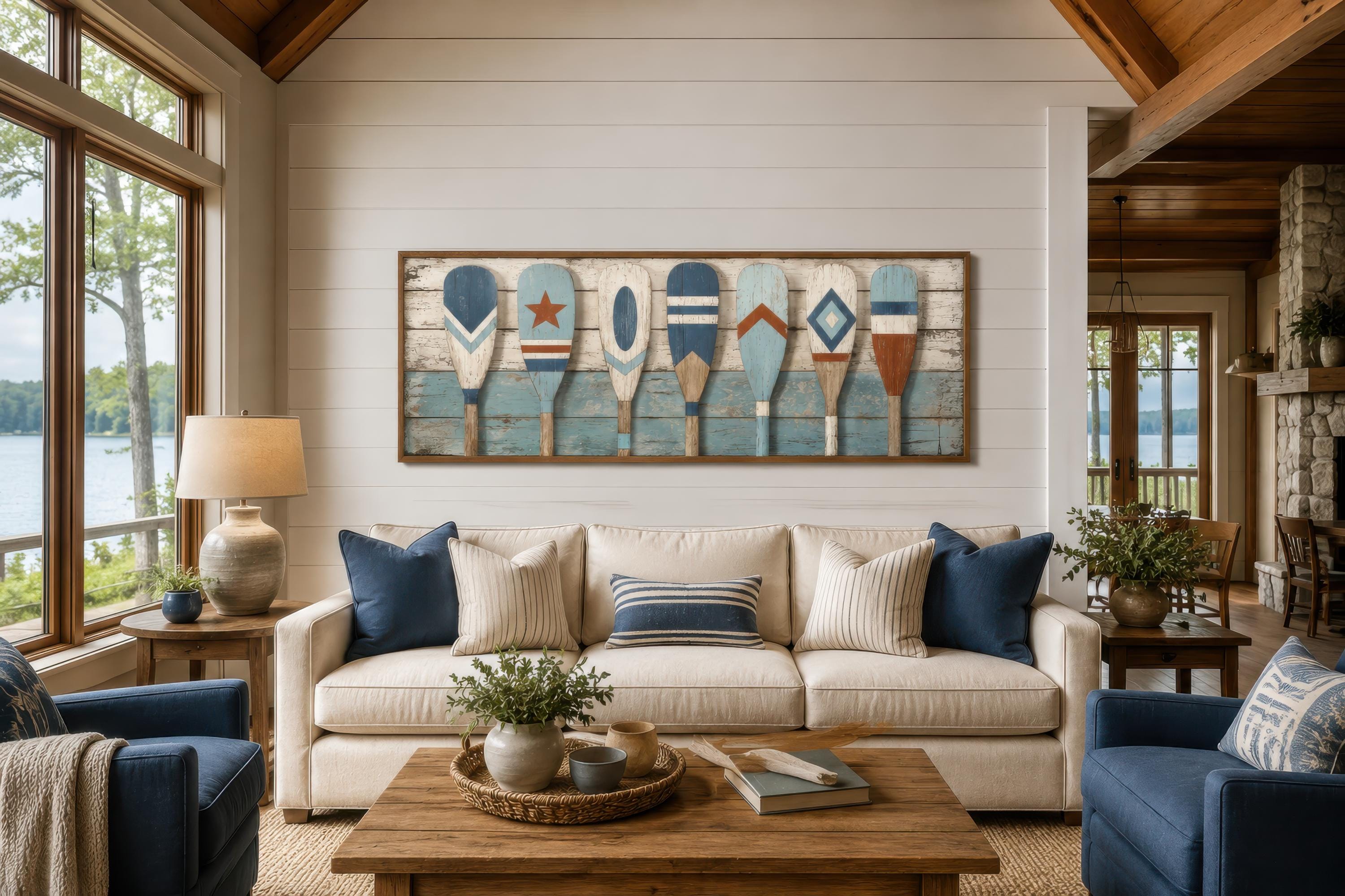 Vintage Oar Wall Art – Rustic Paddle Painting on Distressed Wood