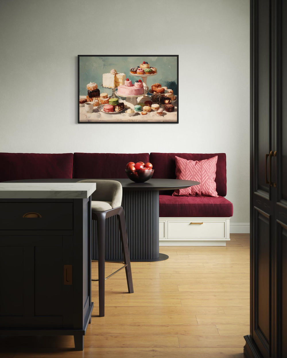 Vintage Pastry Dessert Table With Cakes Macarons And Sweets Wall Art