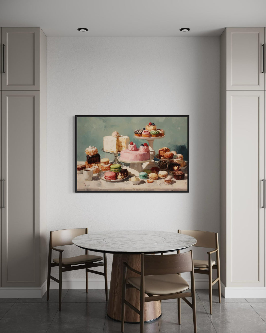 Vintage Pastry Dessert Table With Cakes Macarons And Sweets Wall Art