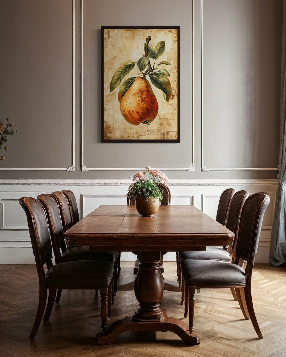Vintage Pear Painting Framed Fruit Canvas Wall Art For Kitchen