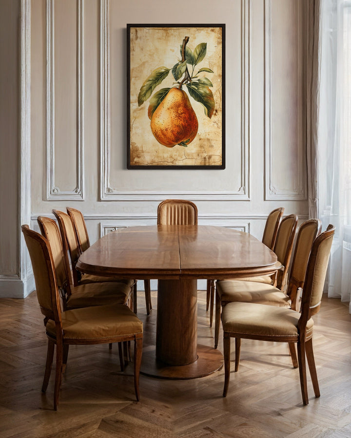 Vintage Pear Painting Framed Fruit Canvas Wall Art For Kitchen