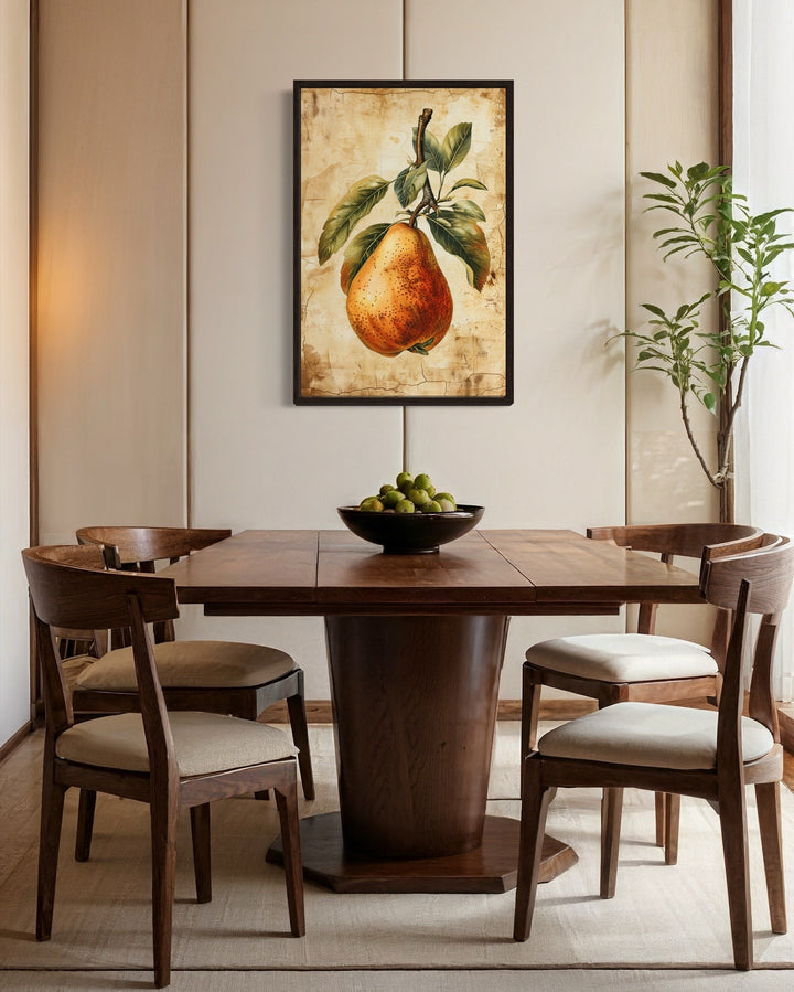Vintage Pear Painting Framed Fruit Canvas Wall Art For Kitchen