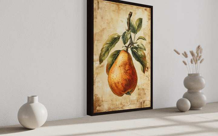Vintage Pear Painting Framed Fruit Canvas Wall Art For Kitchen