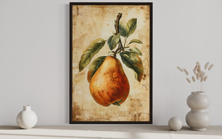 Vintage Pear Painting Framed Fruit Canvas Wall Art For Kitchen