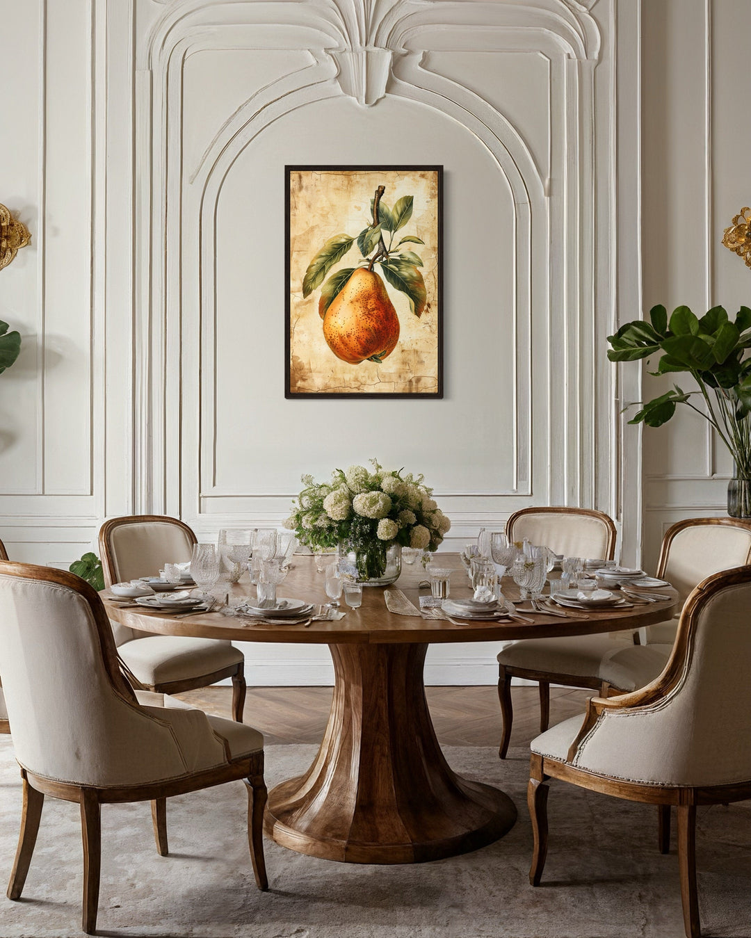 Vintage Pear Painting Framed Fruit Canvas Wall Art For Kitchen