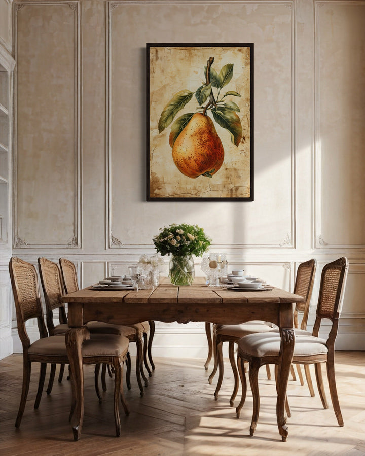 Vintage Pear Painting Framed Fruit Canvas Wall Art For Kitchen