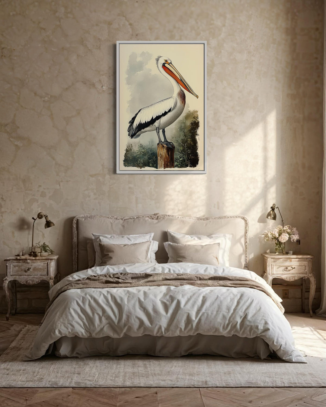 Vintage Pelican Framed Canvas Wall Art