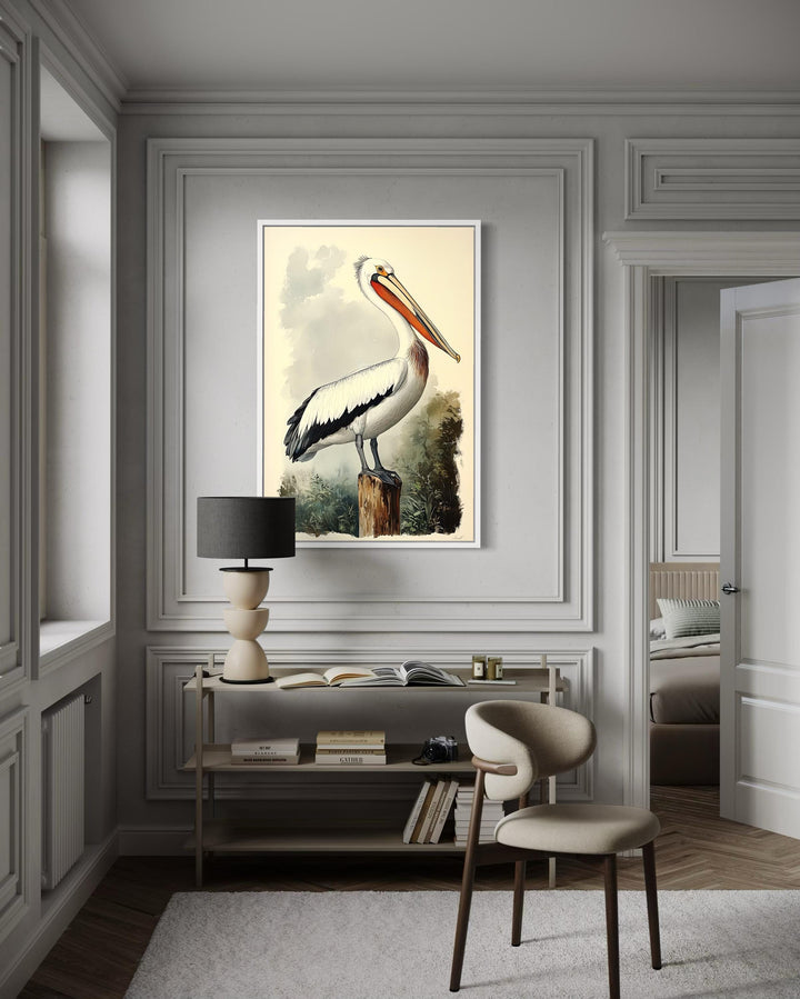 Vintage Pelican Framed Canvas Wall Art