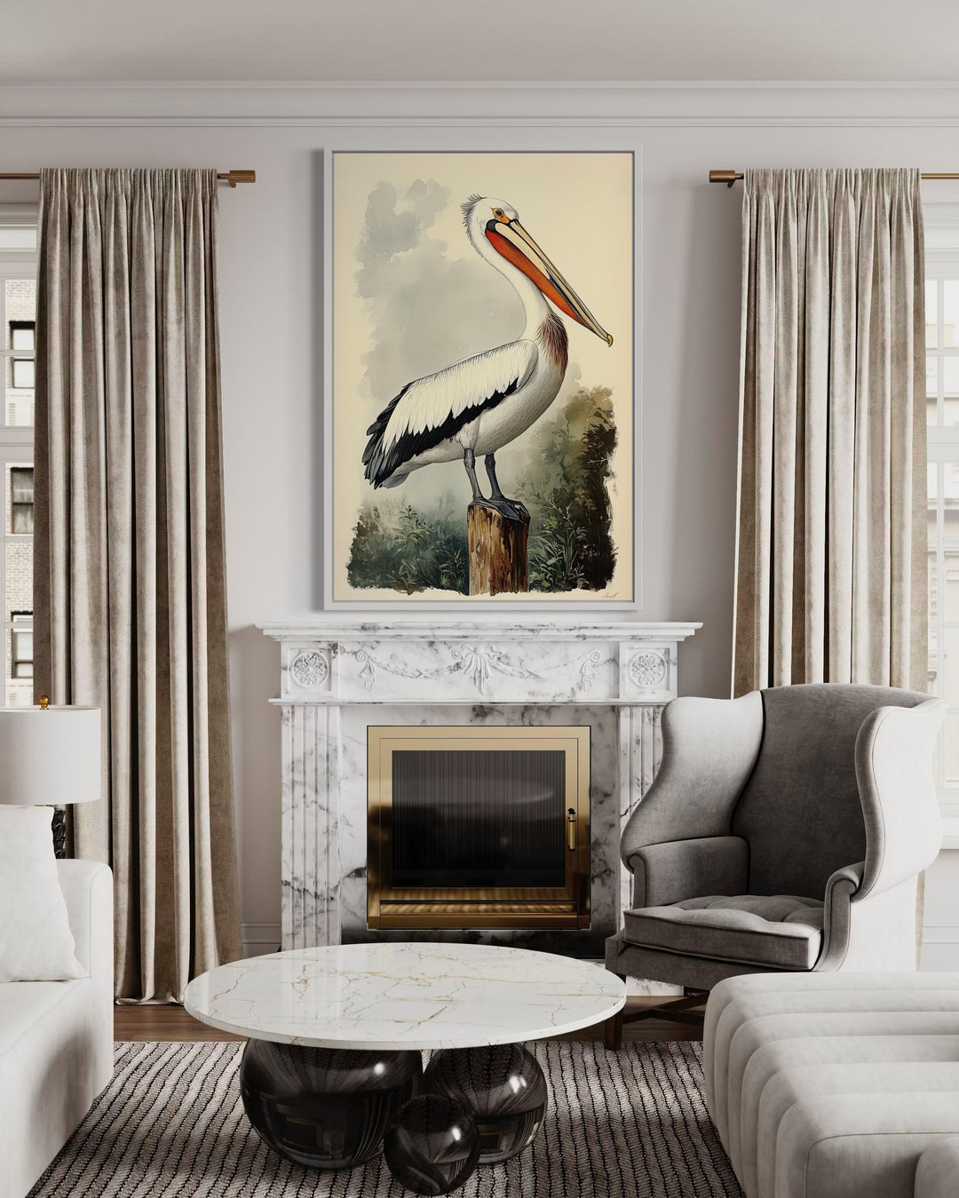 Vintage Pelican Framed Canvas Wall Art