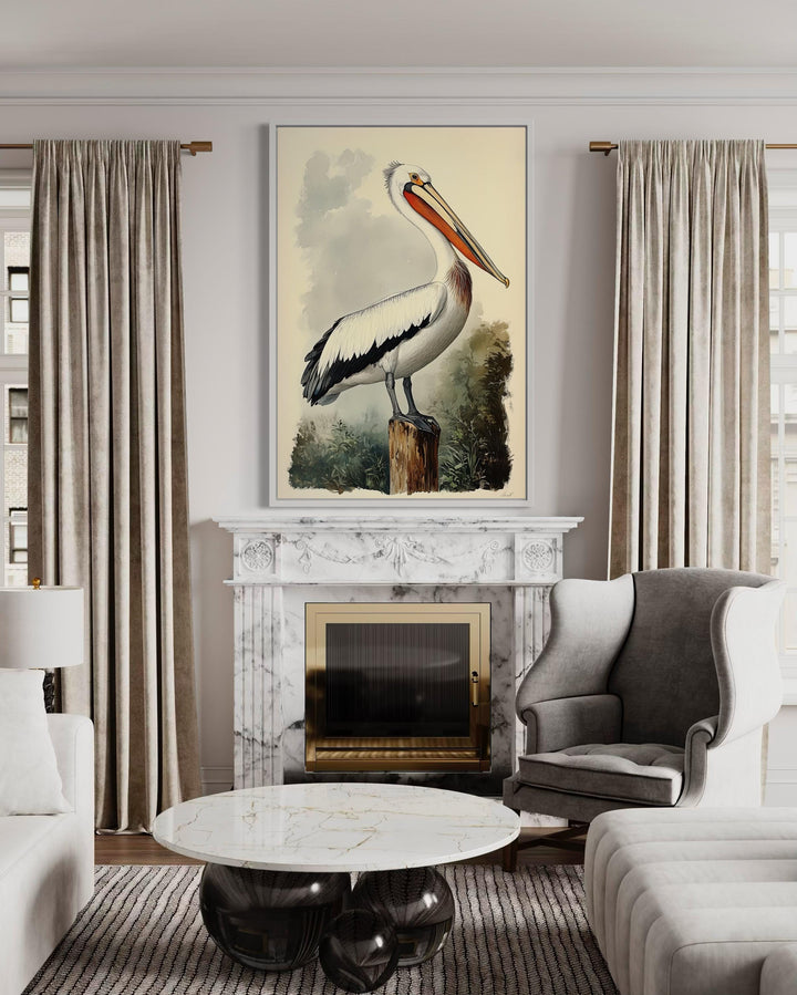 Vintage Pelican Framed Canvas Wall Art