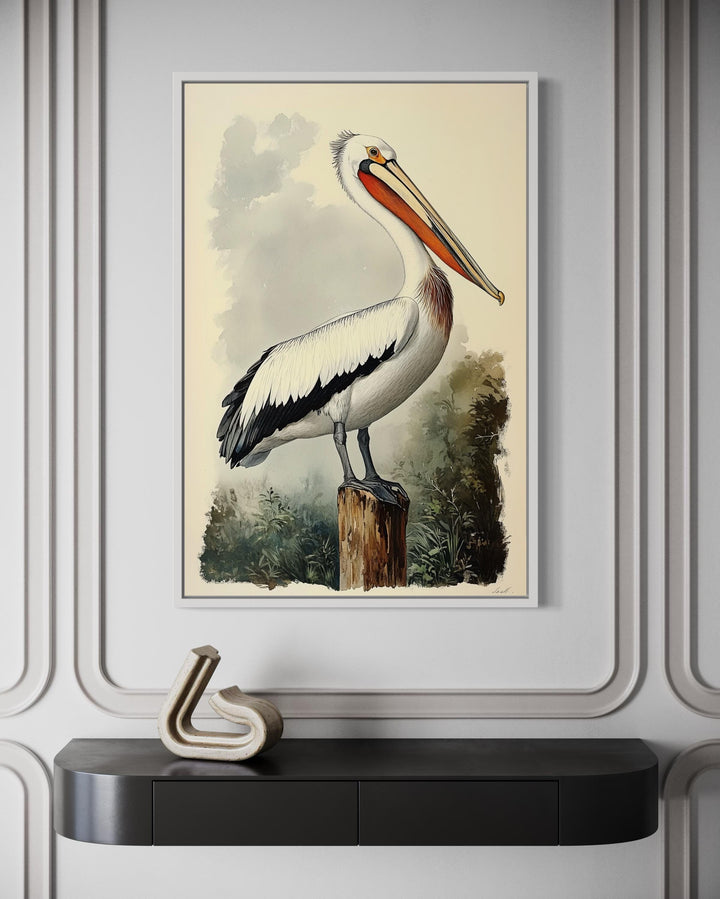 Vintage Pelican Framed Canvas Wall Art
