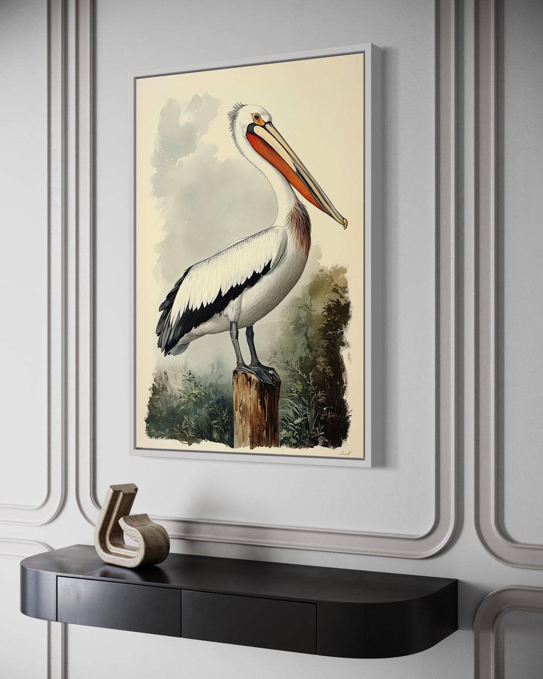 Vintage Pelican Framed Canvas Wall Art