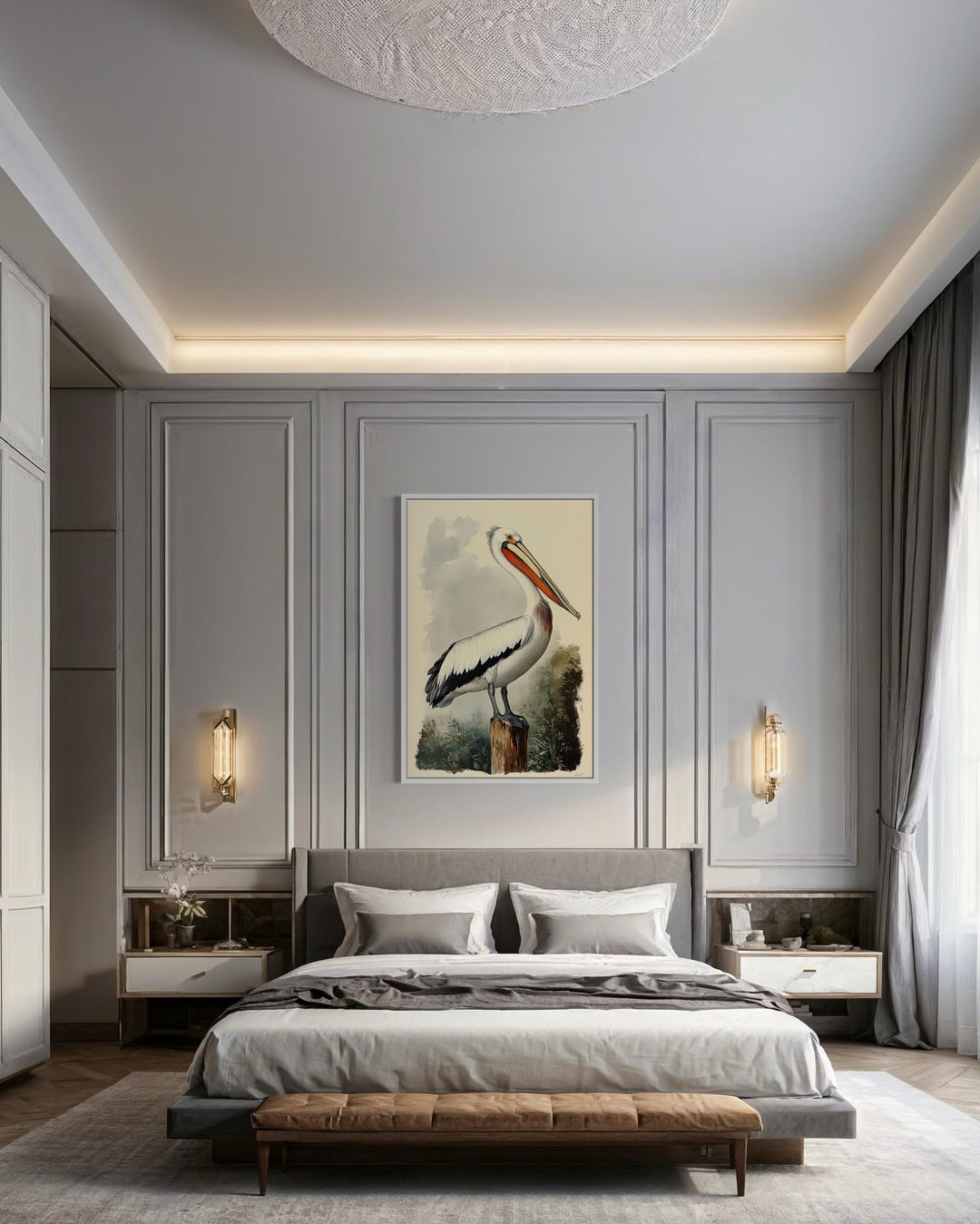Vintage Pelican Framed Canvas Wall Art