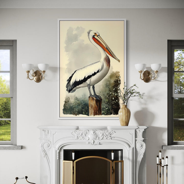 Vintage Pelican Framed Canvas Wall Art