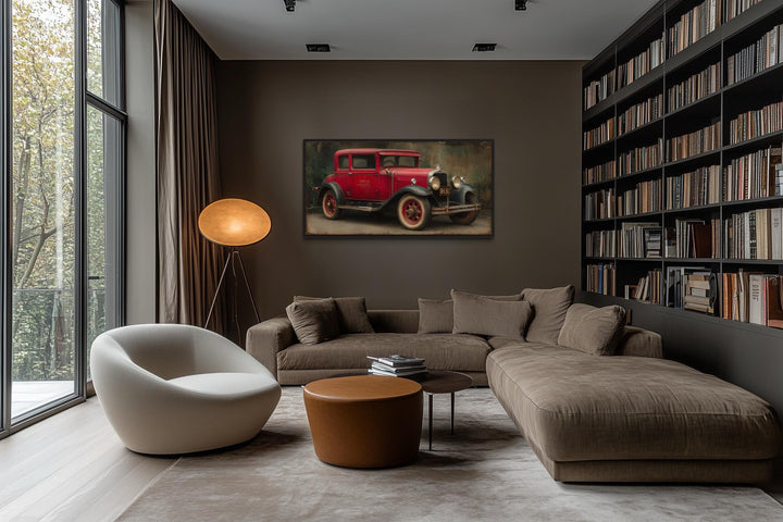Vintage Red Car Framed Canvas Wall Art