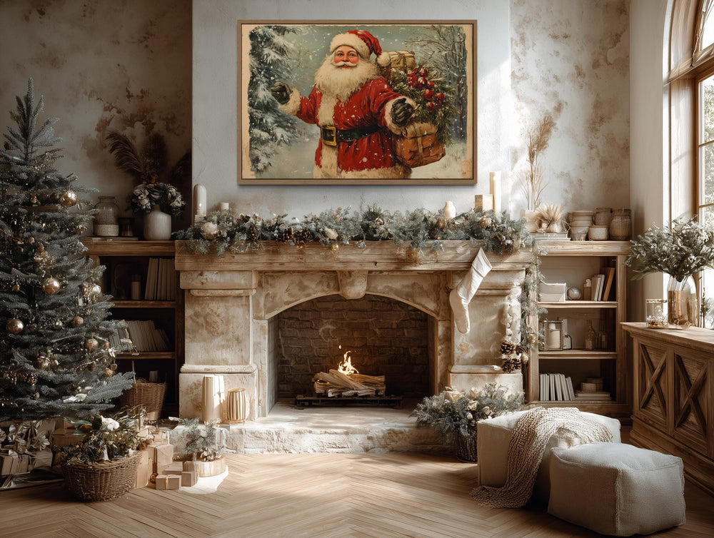 Vintage Santa Claus Christmas Canvas Wall Art