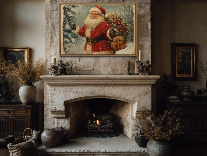 Vintage Santa Claus Christmas Canvas Wall Art
