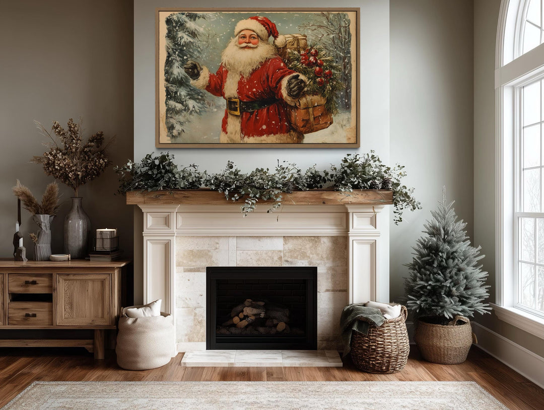 Vintage Santa Claus Christmas Canvas Wall Art