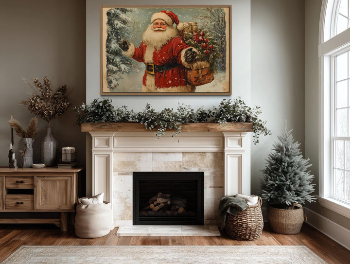 Vintage Santa Claus Christmas Canvas Wall Art