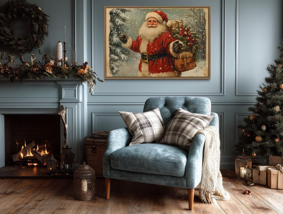 Vintage Santa Claus Christmas Canvas Wall Art