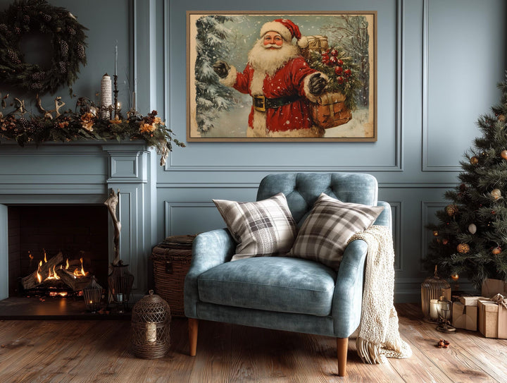 Vintage Santa Claus Christmas Canvas Wall Art