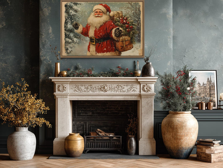 Vintage Santa Claus Christmas Canvas Wall Art
