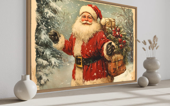 Vintage Santa Claus Christmas Canvas Wall Art