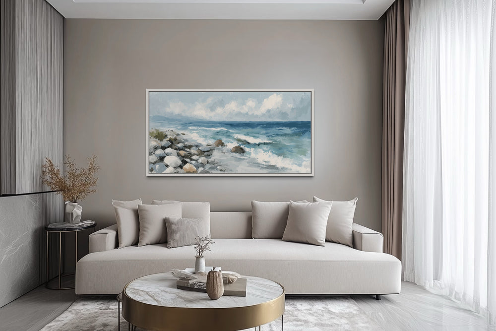 Vintage Seascape Painting Coastal Framed Canvas Wall Art