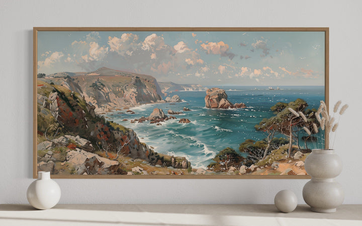 Vintage Seascape Painting Coastal Framed Canvas Wall Art-Wall Decor Delights