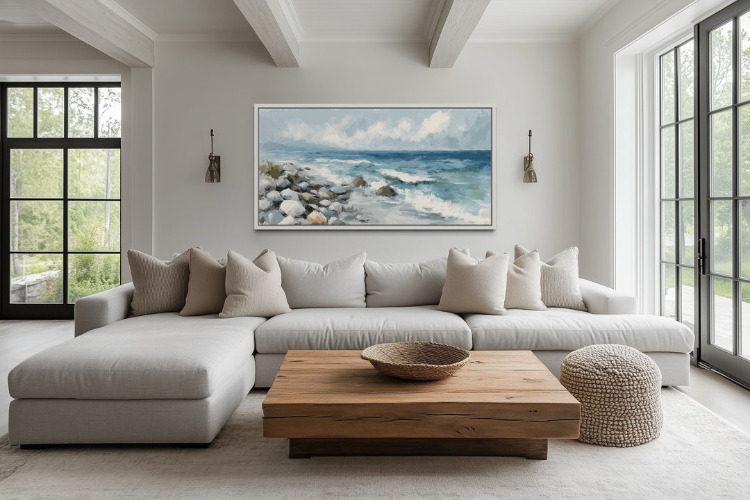 Vintage Seascape Painting Coastal Framed Canvas Wall Art