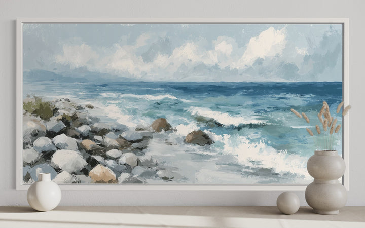 Vintage Seascape Painting – Framed Canvas Print | Coastal Wall Art for Beach Homes