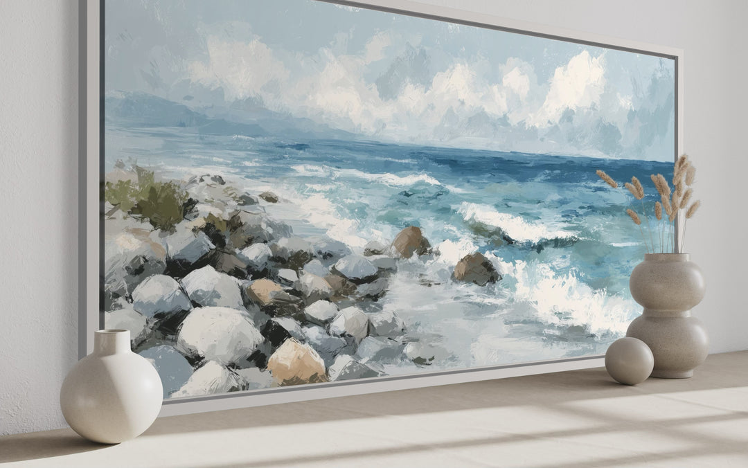 Vintage Seascape Painting – Framed Canvas Print | Coastal Wall Art for Beach Homes