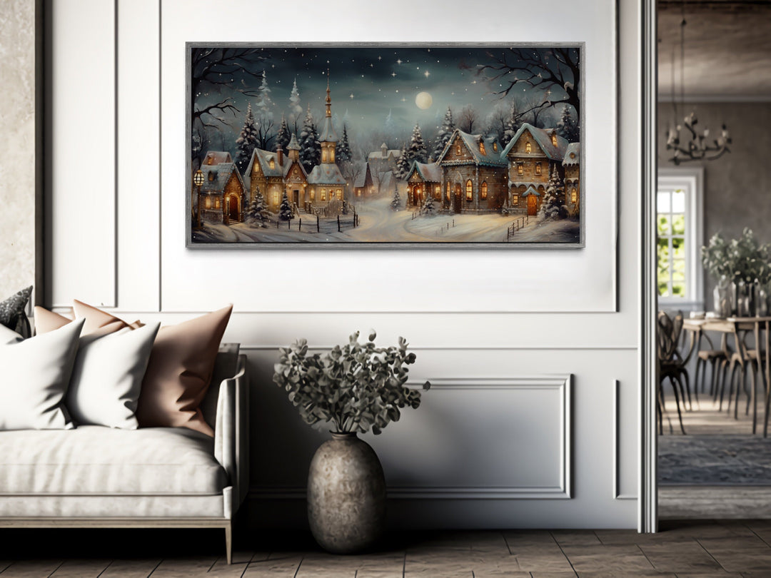 Vintage Snowy Village Decor – Cozy Christmas Wall Art With Warm Winter Colors