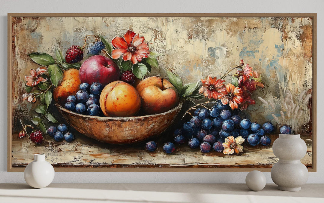 Vintage Still Life Fruit Bowl Framed Canvas Wall Art