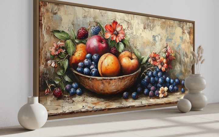 Vintage Still Life Fruit Bowl Framed Canvas Wall Art