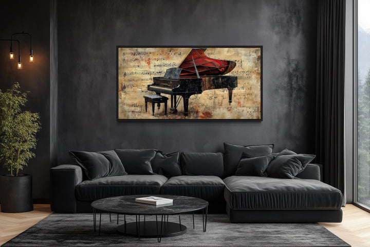 Vintage Style Grand PianoWith Music Notes Canvas Wall Art