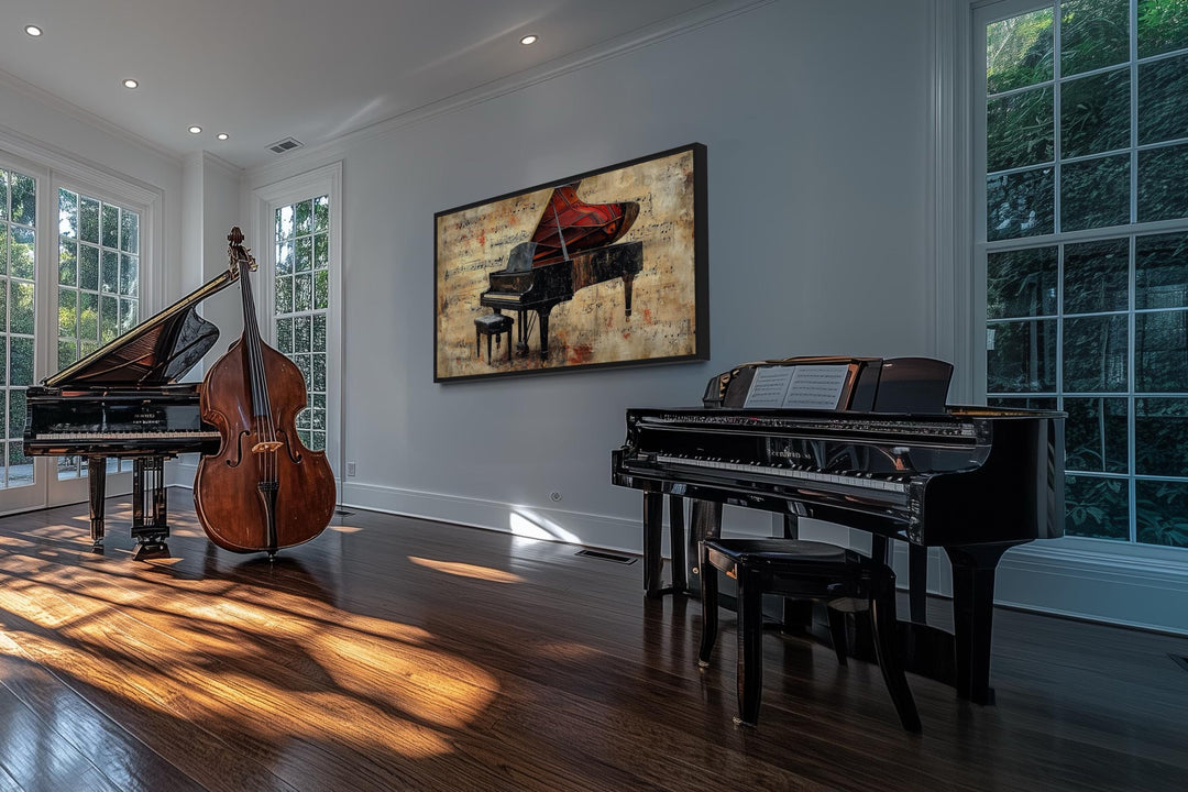 Vintage Style Grand PianoWith Music Notes Canvas Wall Art