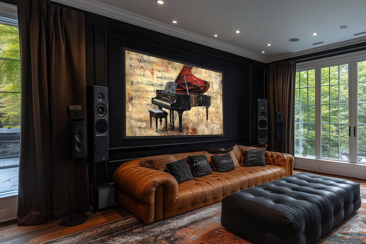Vintage Style Grand PianoWith Music Notes Canvas Wall Art