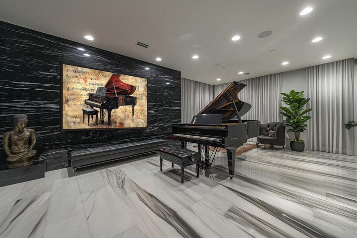 Vintage Style Grand PianoWith Music Notes Canvas Wall Art
