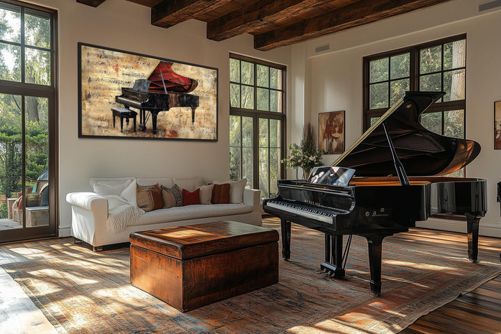 Vintage Style Grand PianoWith Music Notes Canvas Wall Art