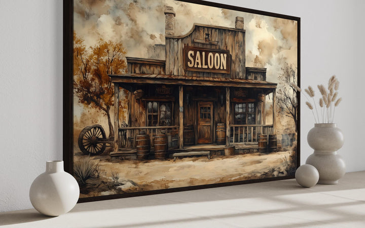 Vintage Western Saloon Framed Canvas Wall Art