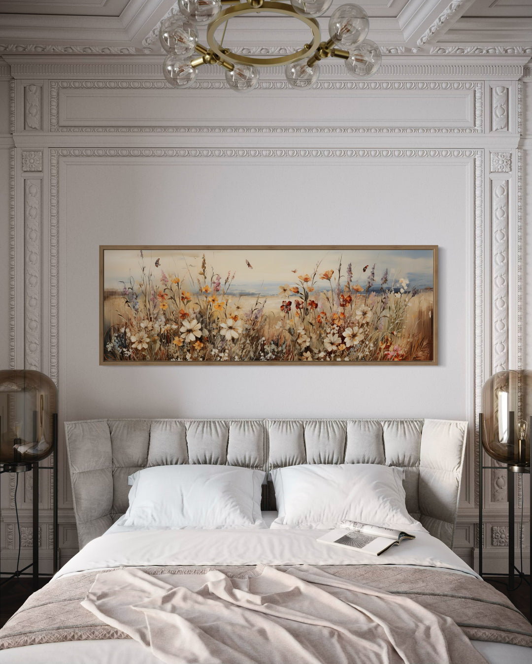 Vintage Wildflowers Field Above Bed Canvas Wall Art