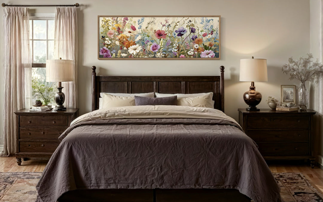 Vintage Wildflowers Field Panoramic Above Bed Wall Art