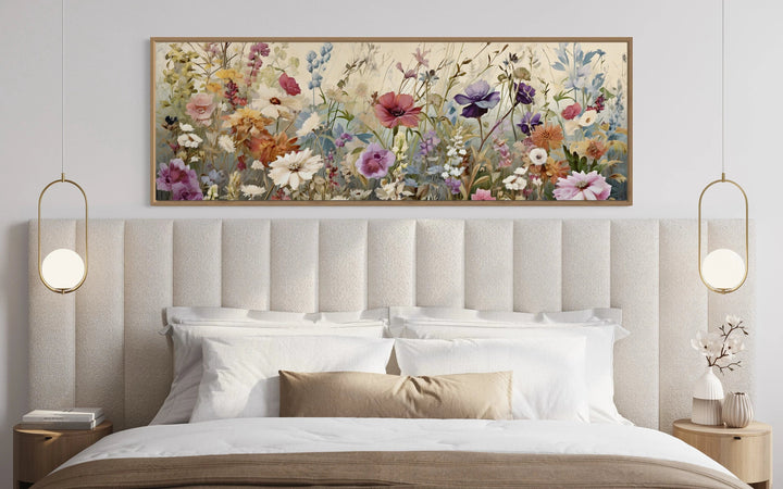 Vintage Wildflowers Field Panoramic Above Bed Wall Art