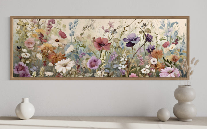 Vintage Wildflowers Field Panoramic Above Bed Wall Art