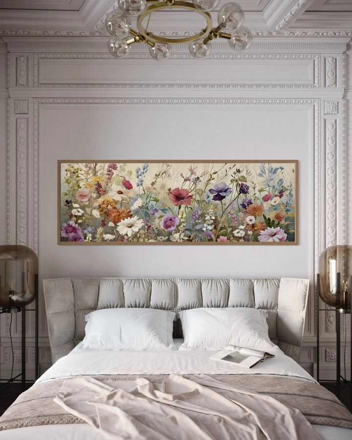 Vintage Wildflowers Field Panoramic Above Bed Wall Art