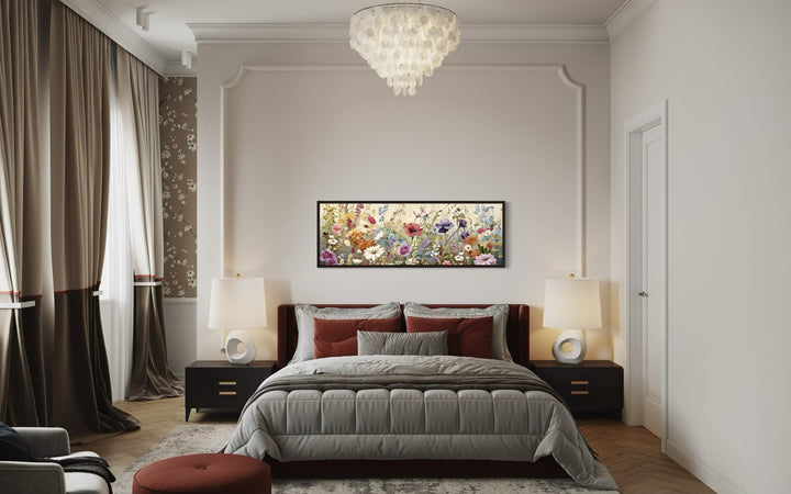 Vintage Wildflowers Field Panoramic Above Bed Wall Art