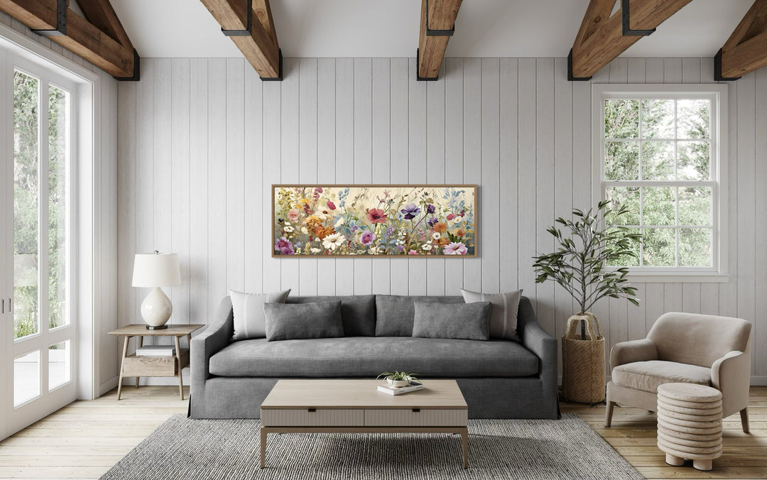 Vintage Wildflowers Field Panoramic Above Bed Wall Art