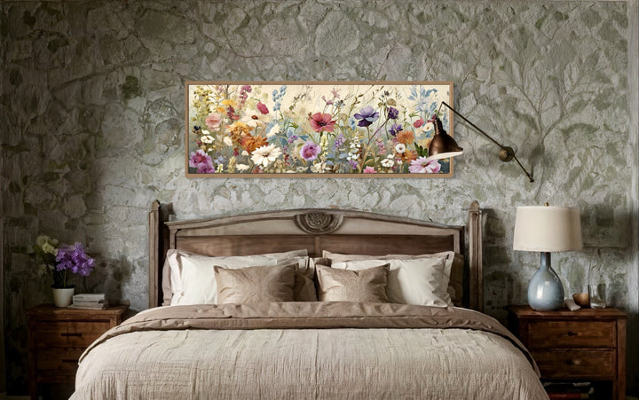 Vintage Wildflowers Field Panoramic Above Bed Wall Art