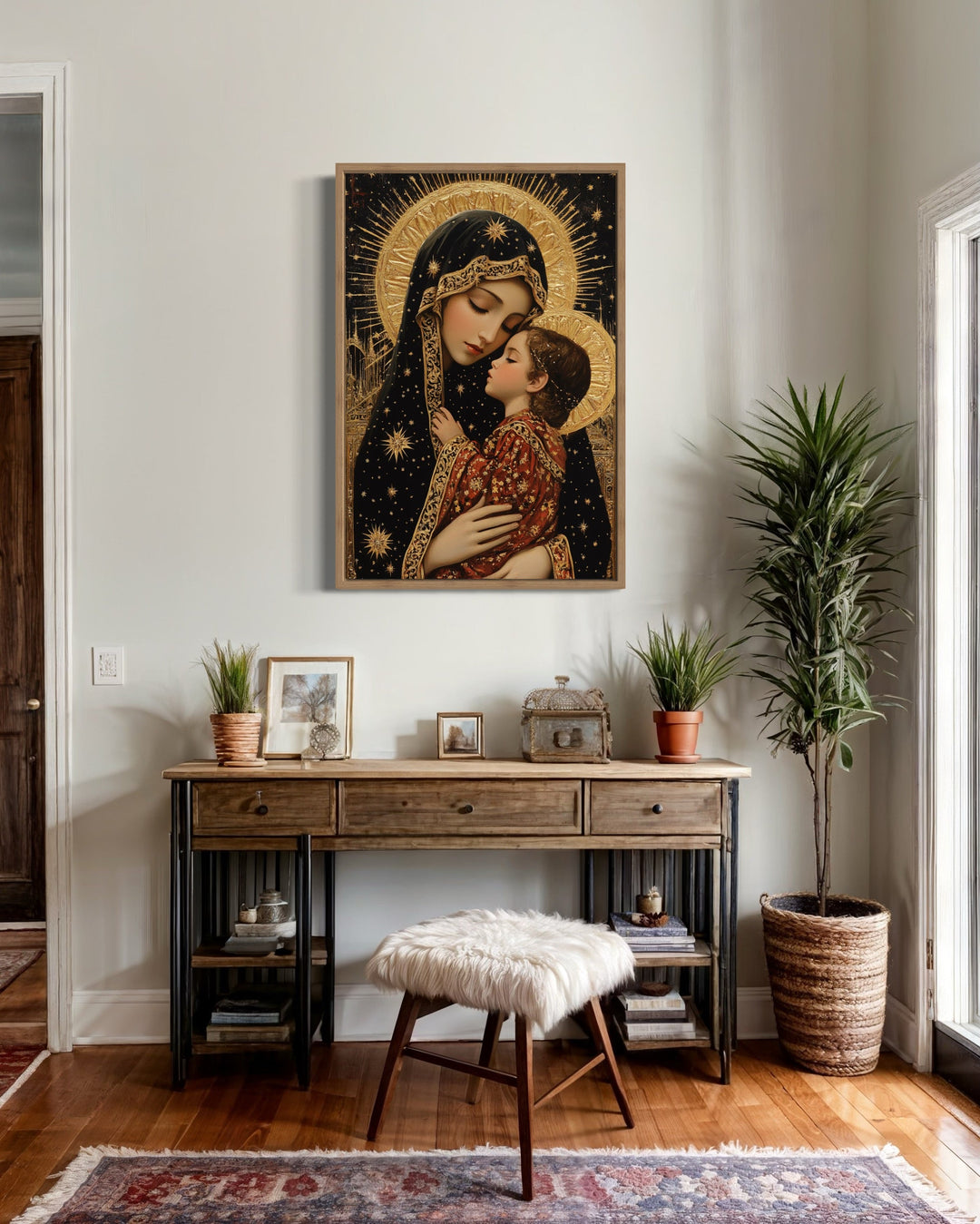 Virgin Mary And Baby Jesus Modern Icon Framed Christian Canvas Wall Art